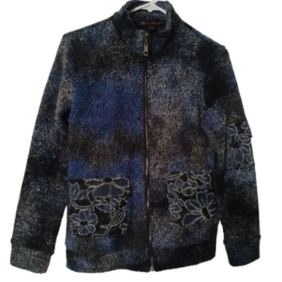 Elena Wang Colorful Textured Fuzzy Knit Zip Up Cardigan Sweater Size XL - Picture 2 of 5